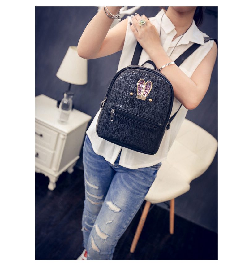 Fashion New backpack High quality PU leather Women bag Sweet girl mini shoulder bag Cute rabbit ear Sequins small backpack F-20 4