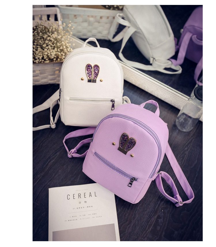 Fashion New backpack High quality PU leather Women bag Sweet girl mini shoulder bag Cute rabbit ear Sequins small backpack F-20 9