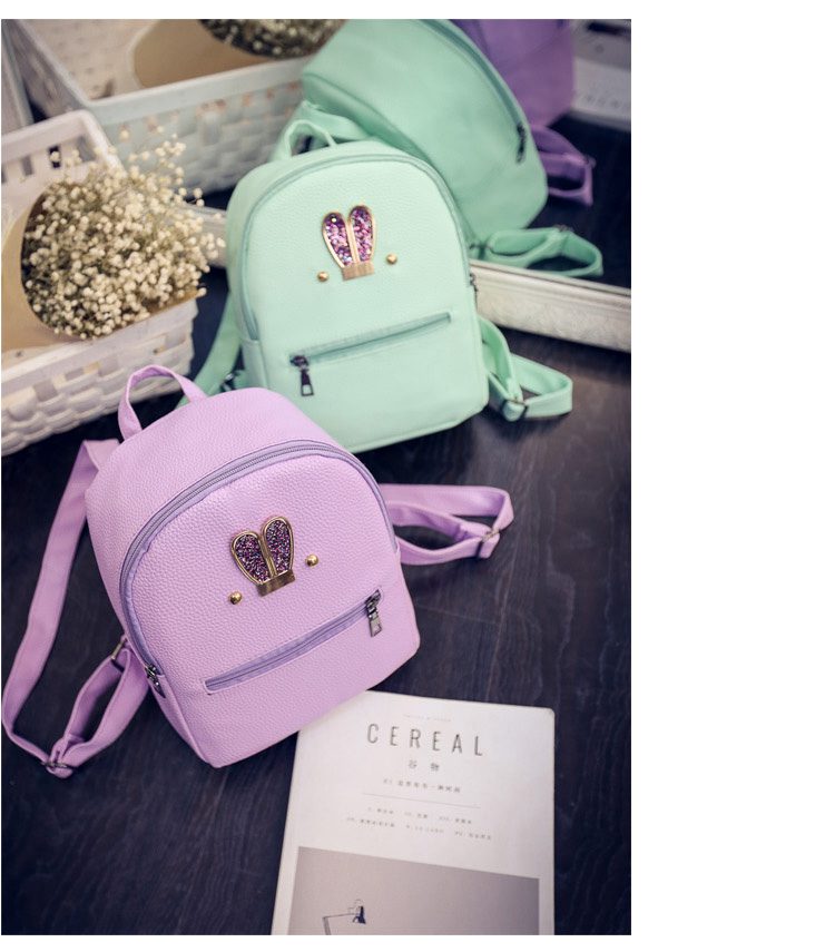 Fashion New backpack High quality PU leather Women bag Sweet girl mini shoulder bag Cute rabbit ear Sequins small backpack F-20 10