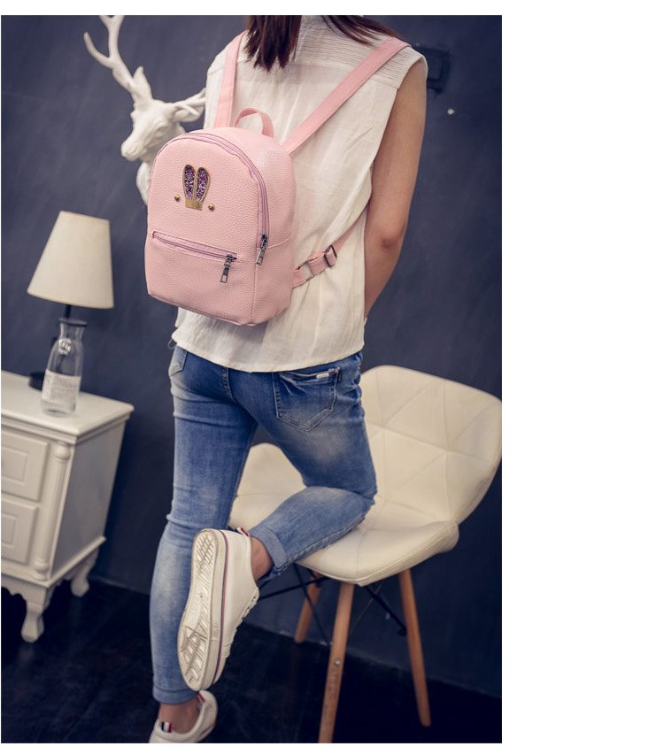 Fashion New backpack High quality PU leather Women bag Sweet girl mini shoulder bag Cute rabbit ear Sequins small backpack F-20 6