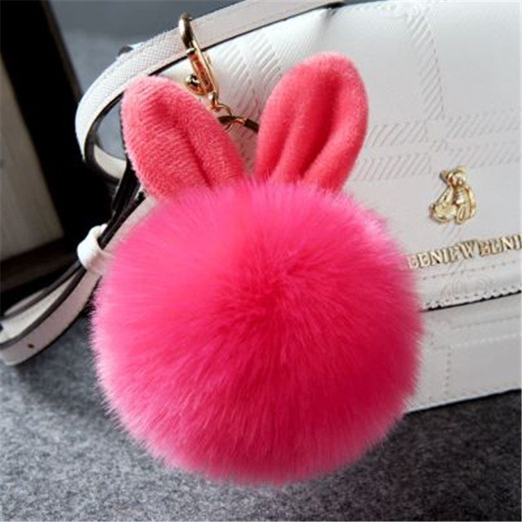 2021 Fur Pom Pom Keychain Fake Rabbit Hair Ball Keychain Porte Clef Pompom  De Fourrure Fluffy Bag Charms Bunny Keychain Keyring