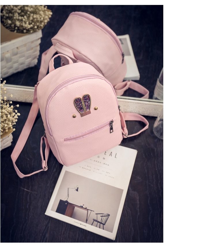 Fashion New backpack High quality PU leather Women bag Sweet girl mini shoulder bag Cute rabbit ear Sequins small backpack F-20 15