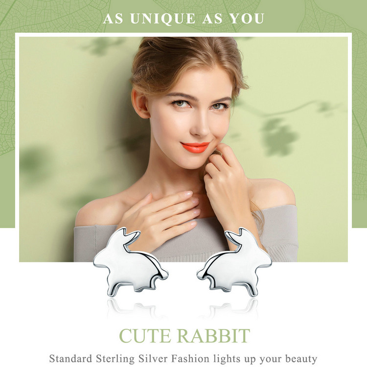 WOSTU HOT SALE 925 Sterling Silver Lovely Rabbit Animal Stud Earrings for Women Girl Silver Fine Jewelry Brincos Gift CQE294 13