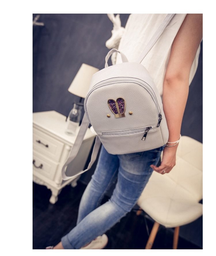 Fashion New backpack High quality PU leather Women bag Sweet girl mini shoulder bag Cute rabbit ear Sequins small backpack F-20 5