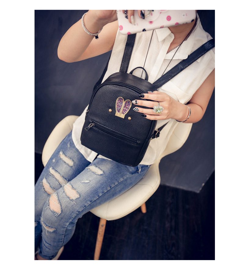 Fashion New backpack High quality PU leather Women bag Sweet girl mini shoulder bag Cute rabbit ear Sequins small backpack F-20 3