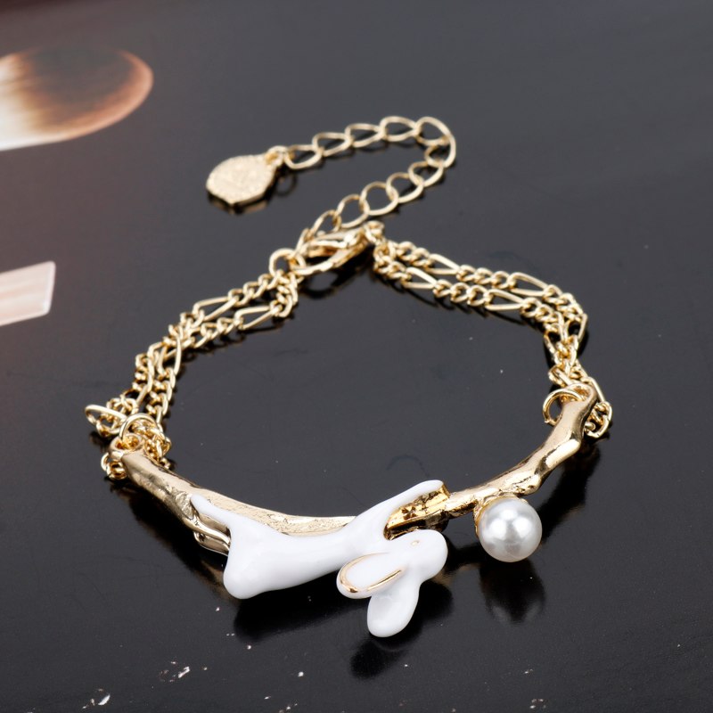 dongsheng Fashion Cute Animal Rabbit White Enamel Bunny Bracelets Vintage Ceramic Bracelets For women Jewelry Gifts -25 3