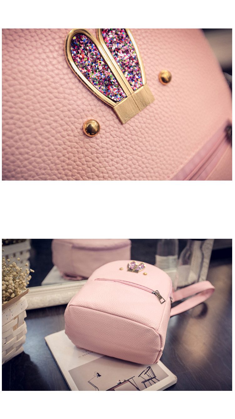 Fashion New backpack High quality PU leather Women bag Sweet girl mini shoulder bag Cute rabbit ear Sequins small backpack F-20 20