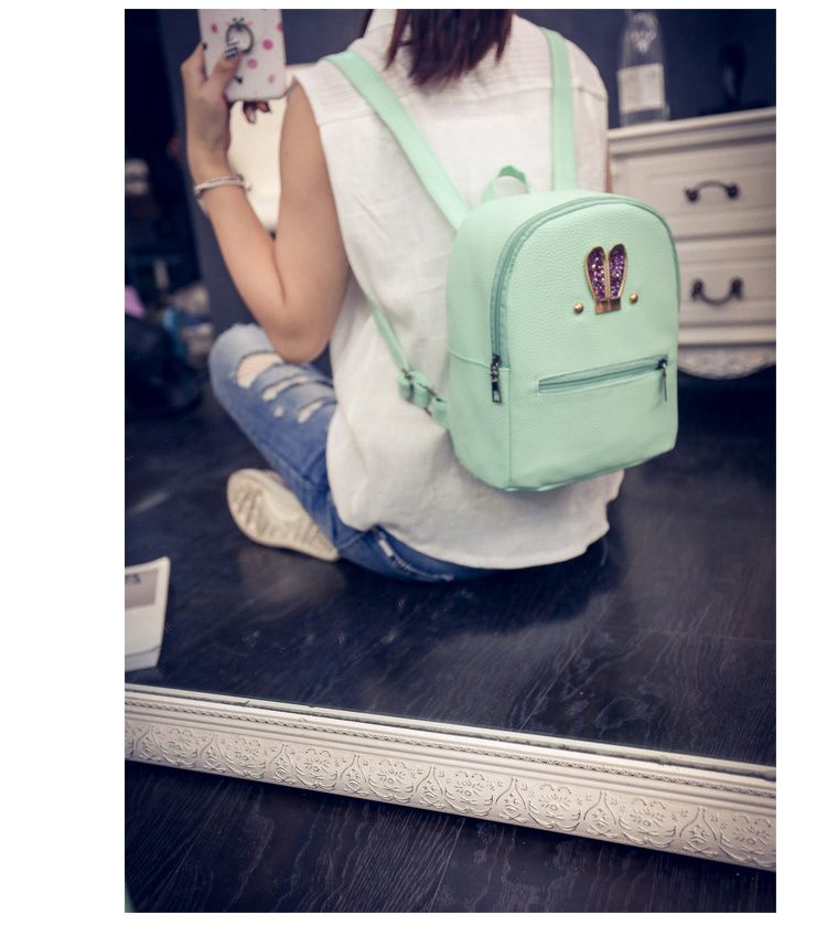 Fashion New backpack High quality PU leather Women bag Sweet girl mini shoulder bag Cute rabbit ear Sequins small backpack F-20 7