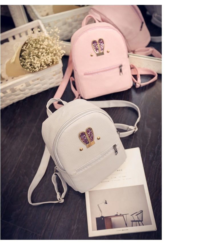 Fashion New backpack High quality PU leather Women bag Sweet girl mini shoulder bag Cute rabbit ear Sequins small backpack F-20 8